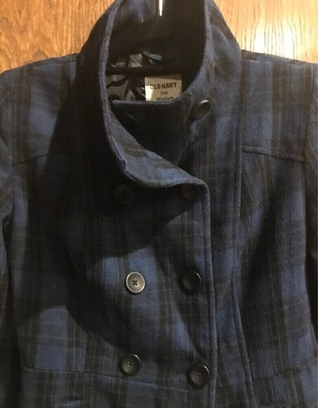 Old Navy Wool Blend Blue checkered Jacket Womens Medium - Picture 9 of 10